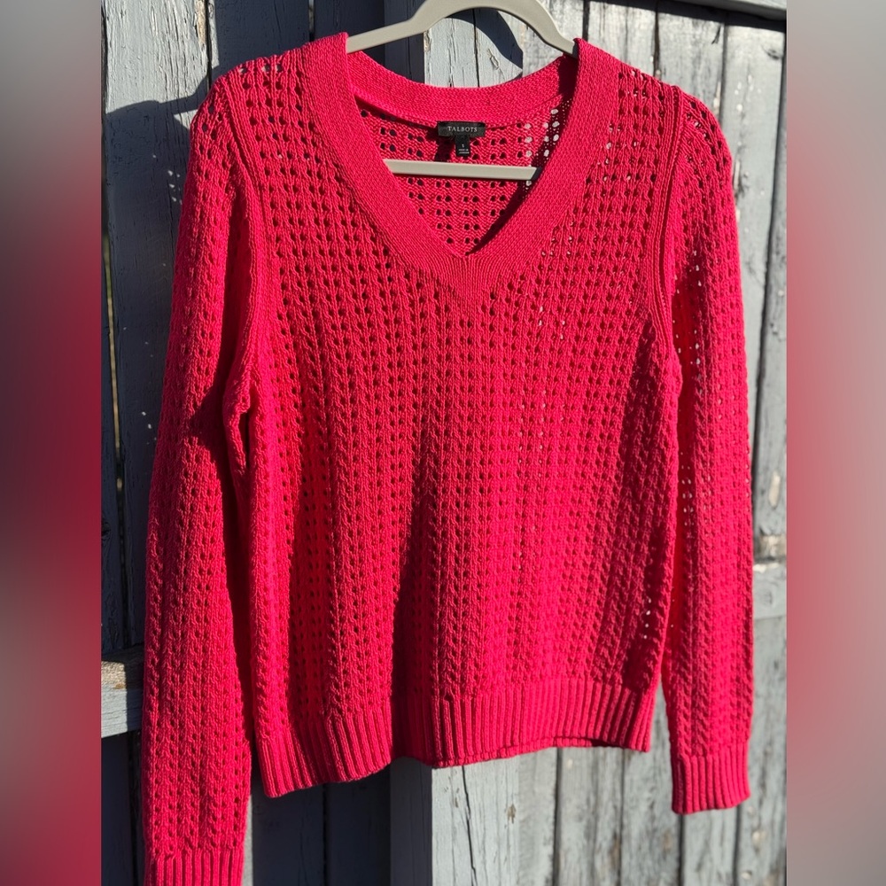 Talbots Open Knit Sweater Women’s Small Beach Coastal Cover Up HOT PINK NEW 2024
